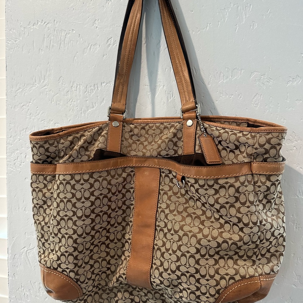 Coach Brown and Tan Signature Tote Bag